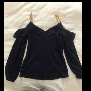 Blue cold shoulder top